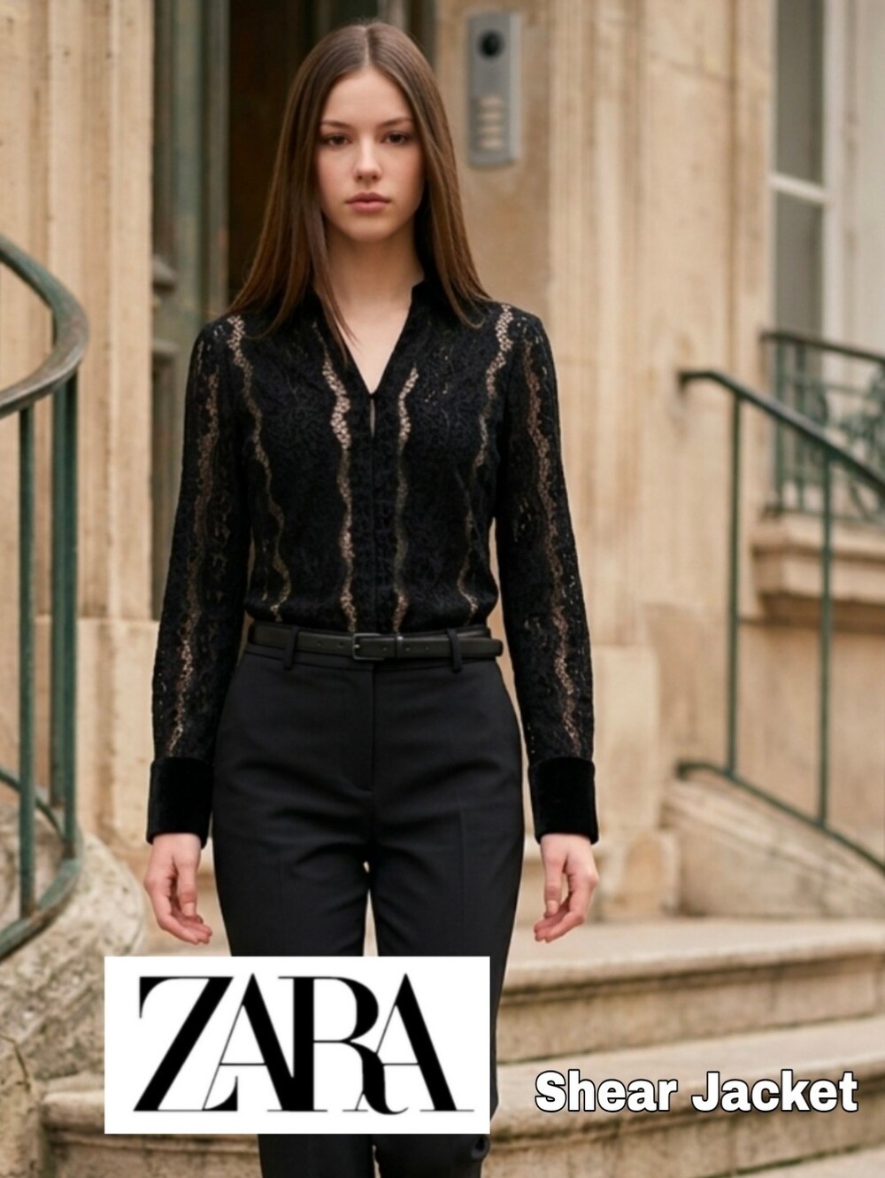 ZARA Black Lace Zipper Track Style Jaclet. Xl
